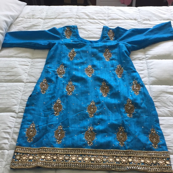 Dresses & Skirts - Sky Blue & Gold Indian Punjabi Salwar Kameez